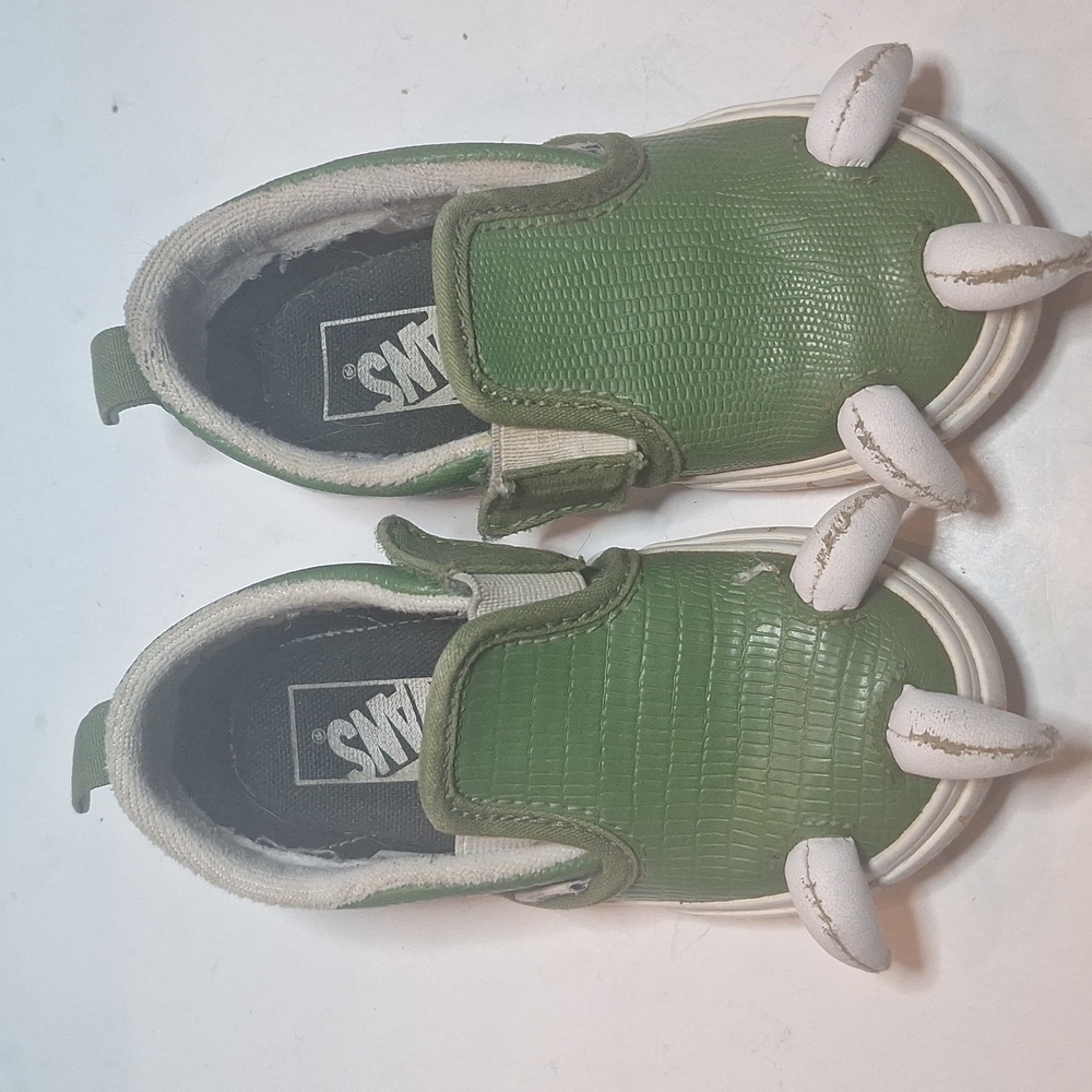 Toddler Vans Off The Wall Green Dragon Claw Reptile Slip-on with Velcro Size 7 - Picture 8 of 13